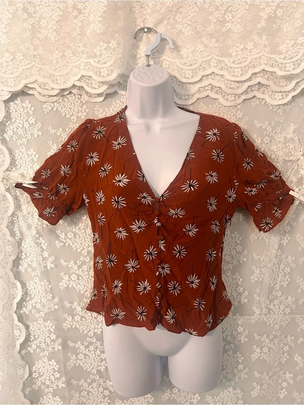 Madewell Silk Rust Floral Blouse Size 4 Button Up Top